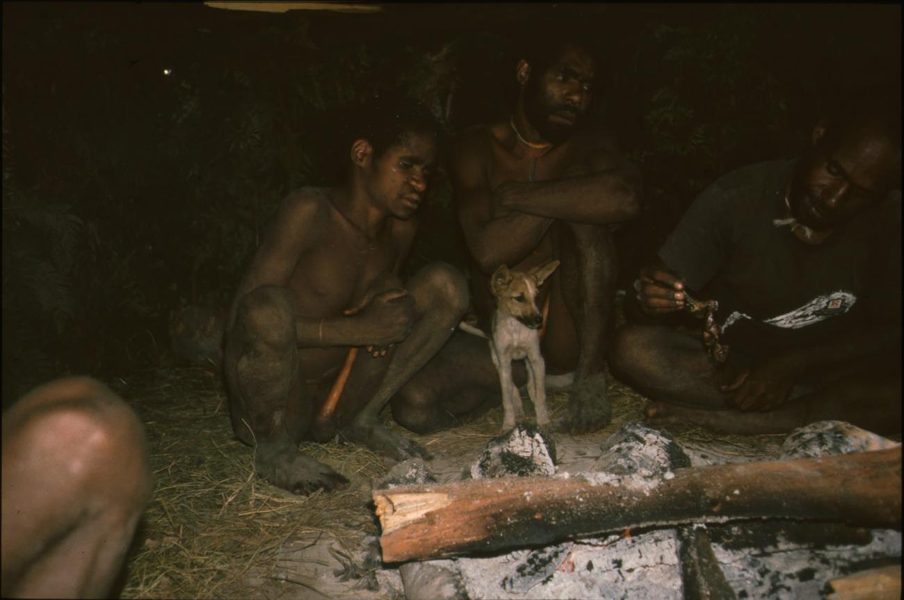 BD/166/111 -
Dog with men in circle around wood fire 2