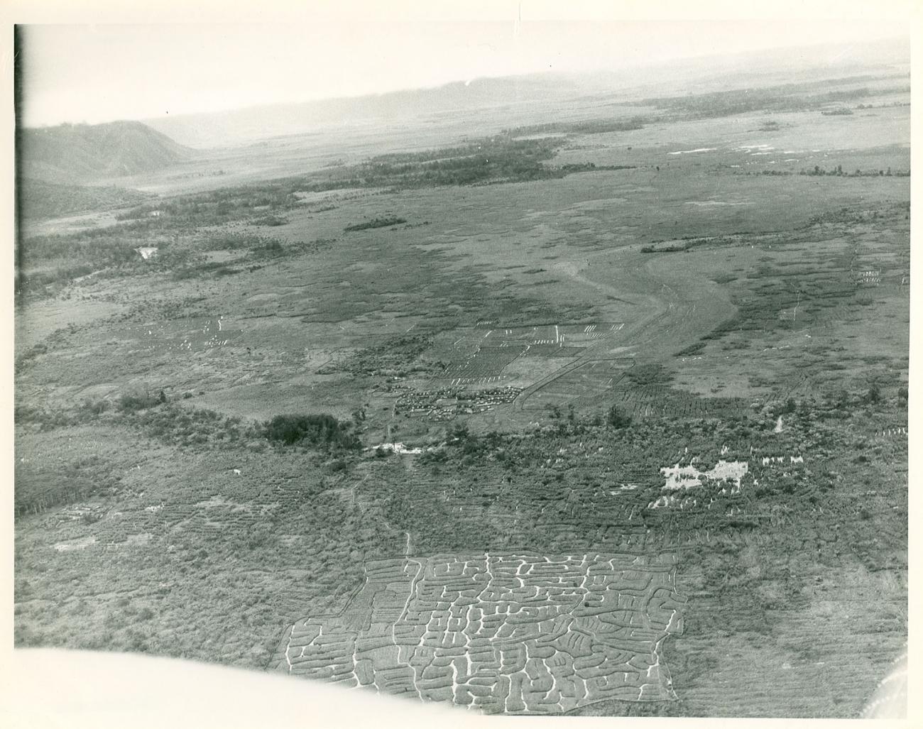 BD/23/4 -
Luchtfoto van terrastuinen en een grote nederzetting