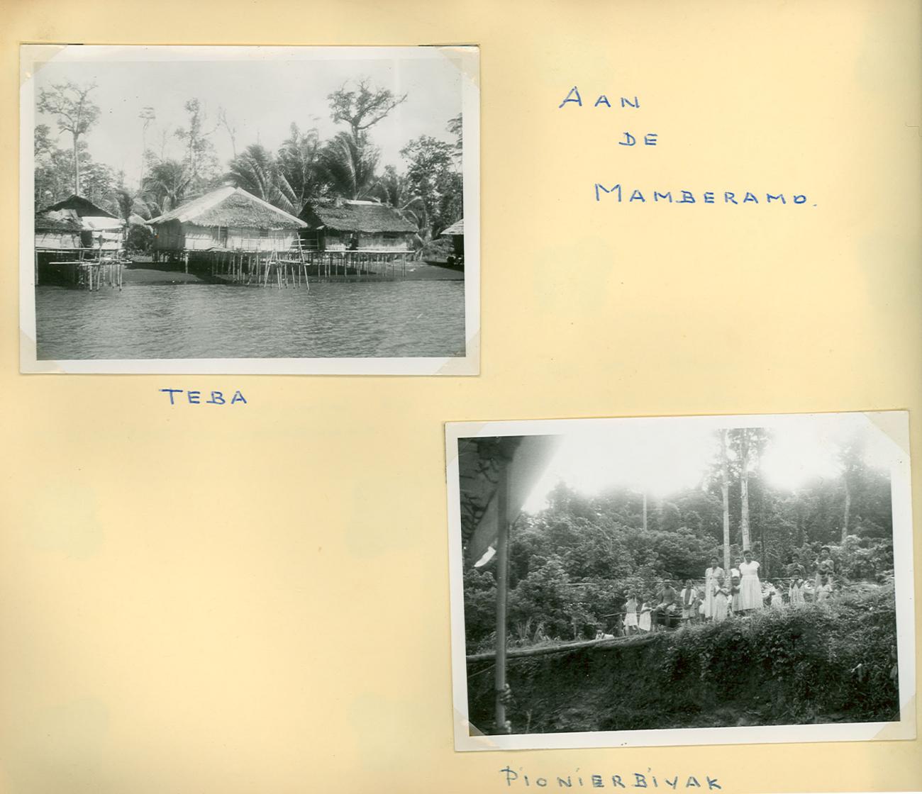 BD/83/72 - 
De dorpen Teba (met paalwoningen) en Pionierbivak aan de Maberamo-rivier

