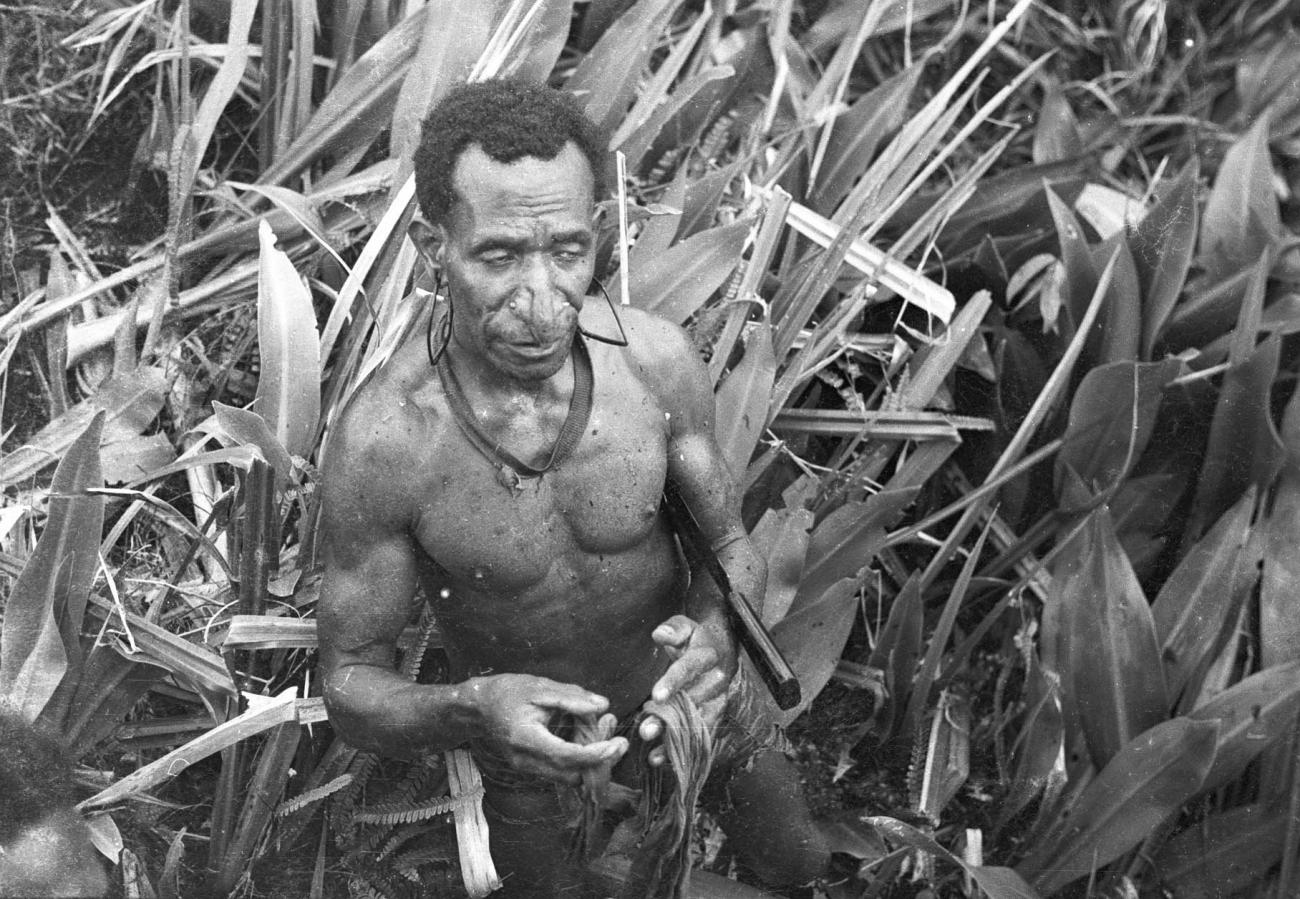 BD/133/272 -
Portret van Asmat man in het riet