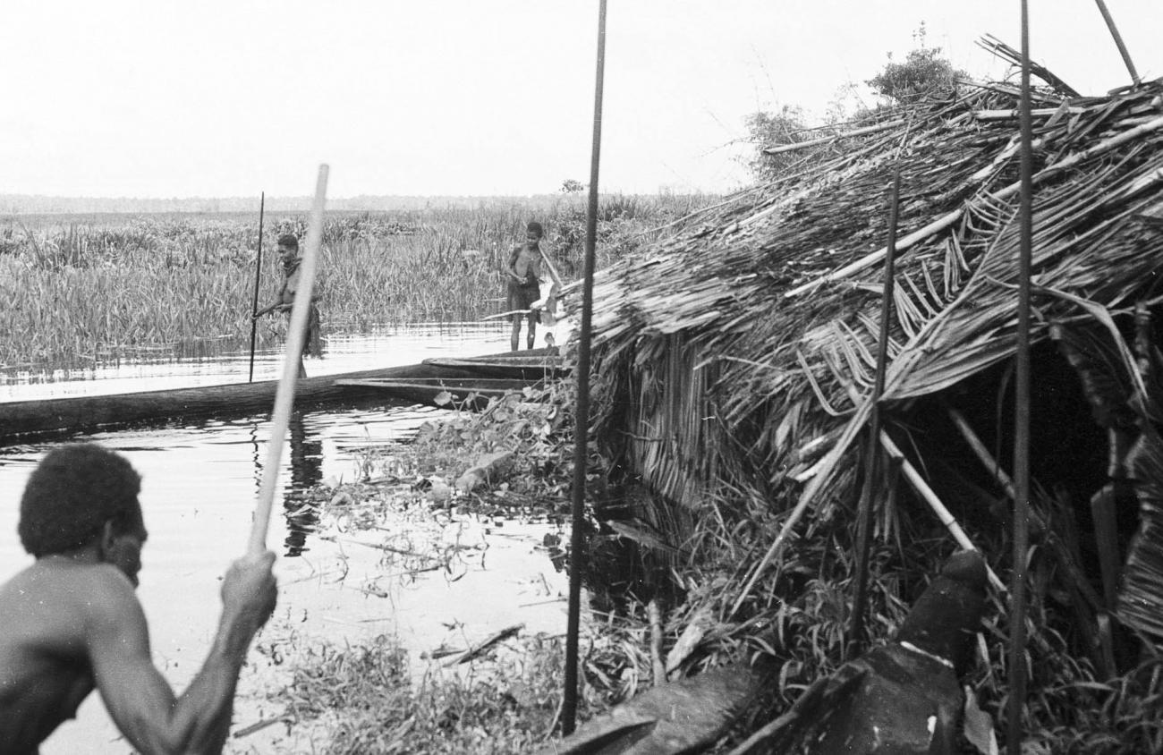 BD/133/297 -
Tocht Merauke-Kepi-Cook: Hutje aan het water