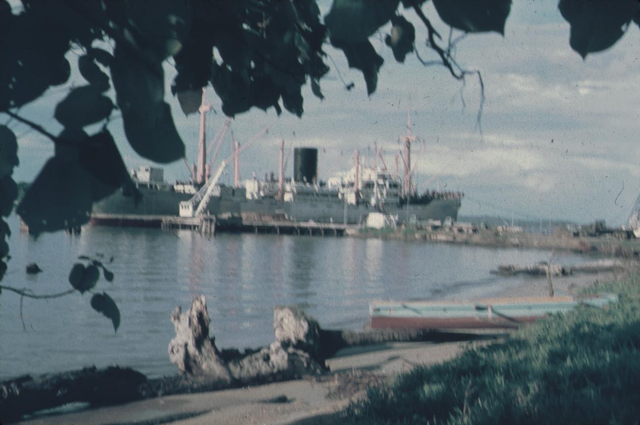 BD/171/460 -
Afgemeerd vrachtschip in haven.