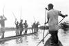 BD/133/318 Tocht Merauke-Kepi-Cook: Papoea's in prauwen op het water