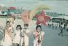 BD/171/637 Kinderen met knutselwerk op stokken voor koninginnedag